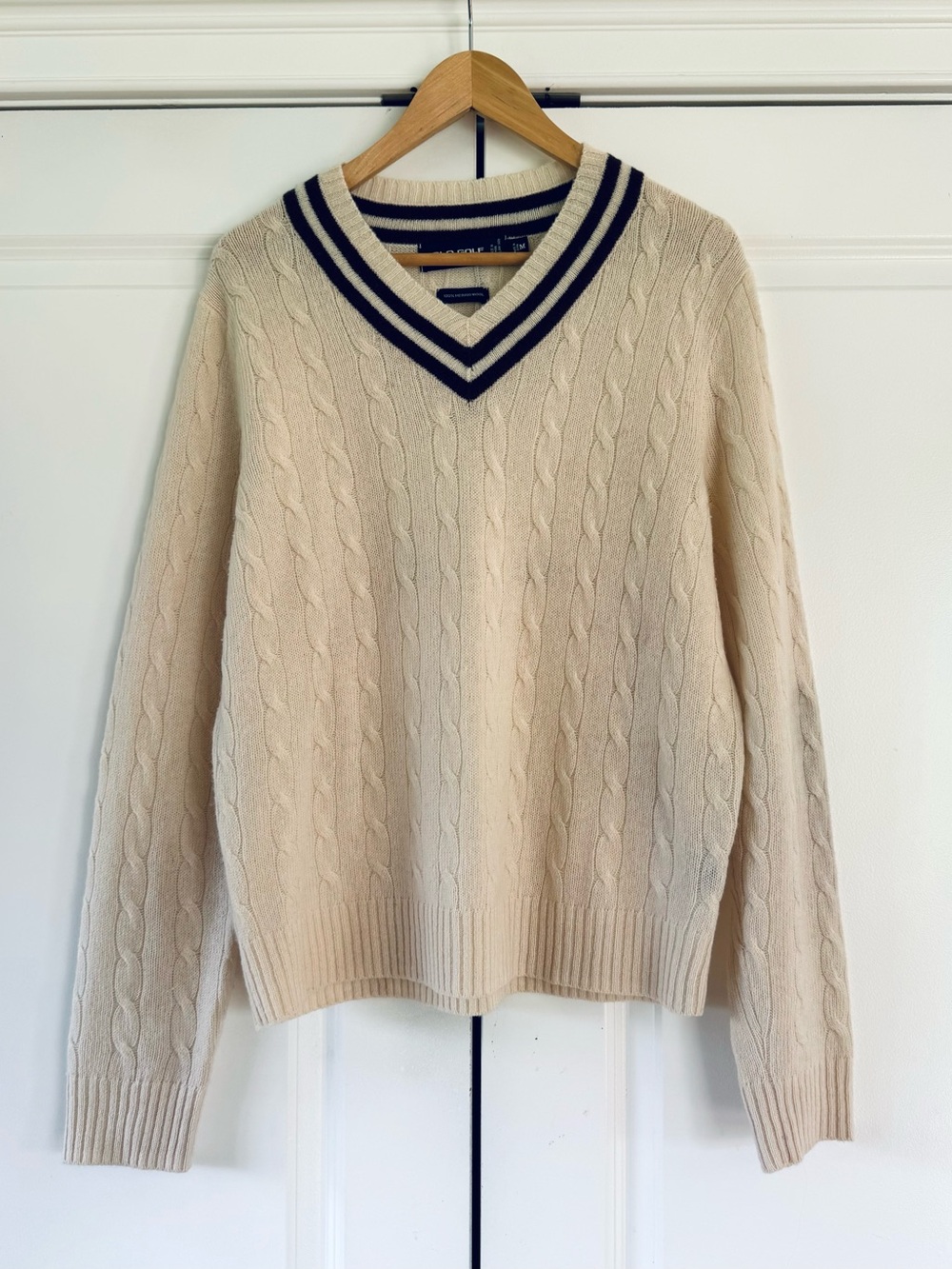 Ralph Lauren Polo Sweater merino wool cricket v neck vtg old money cable knit - Picture 2 of 12